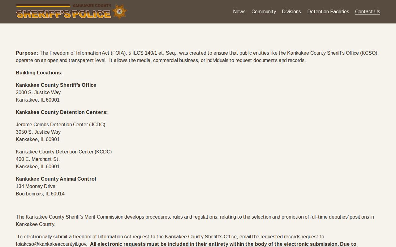 Kankakee County Sheriff FOIA instructions and records request details