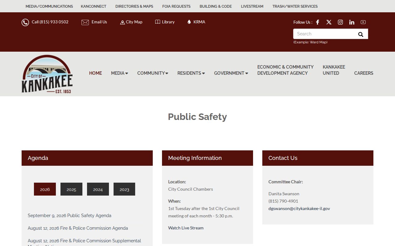 Official City of Kankakee public safety page describing monthly police reports